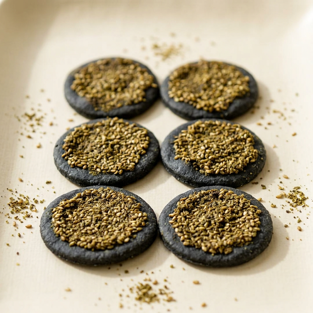 Charcoal dough zaatar bites
